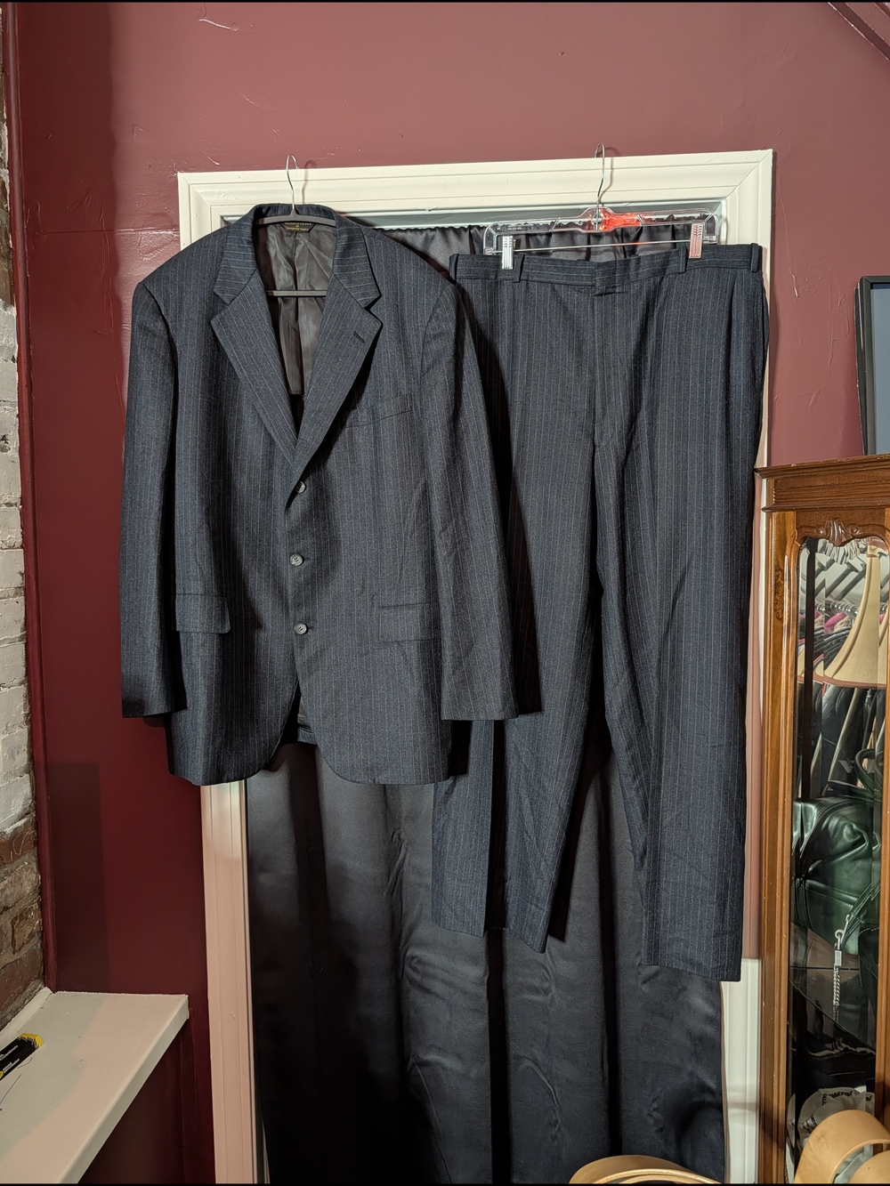GRIECO Vintage MiUSA Flannel Men's Dark Charcoal Pinstripe Suit - Two-Piece